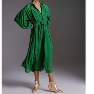 Anthropologie Allene Green Shimmer Midi Dress Size XSP NWT
